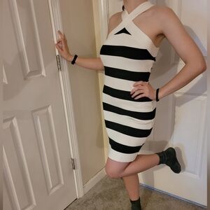 Striped  B & W Knit Bodycon Barbie dress size XS